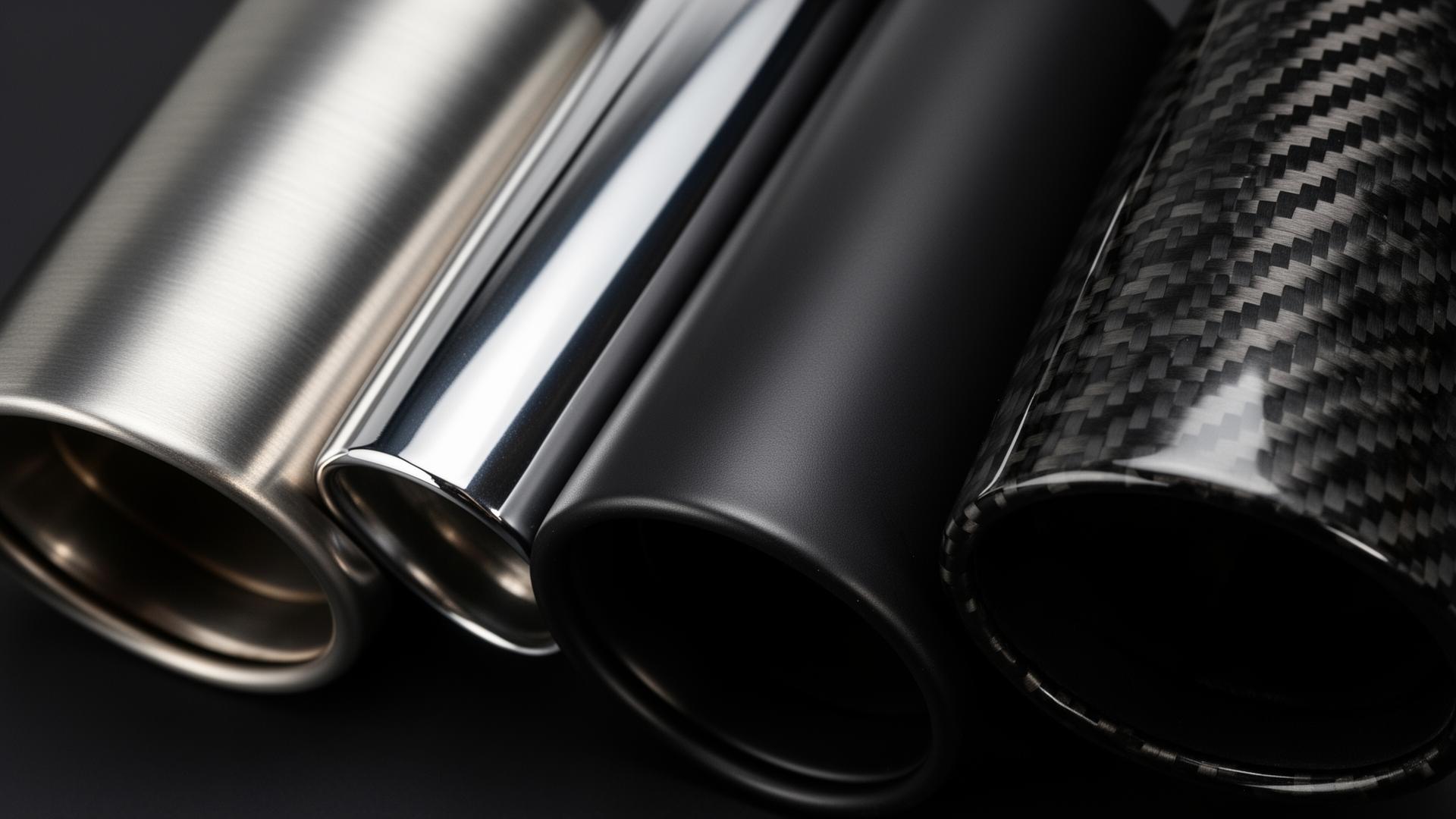 Materiály koncoviek výfuku — nerez, chróm, čierny mat a carbon